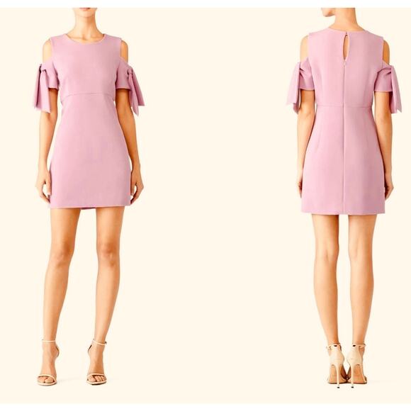 Milly New York Light Pale Pink Dress Cold-Shoulder Bow Sleeve Tie 4 Made USA - Picture 2 of 8